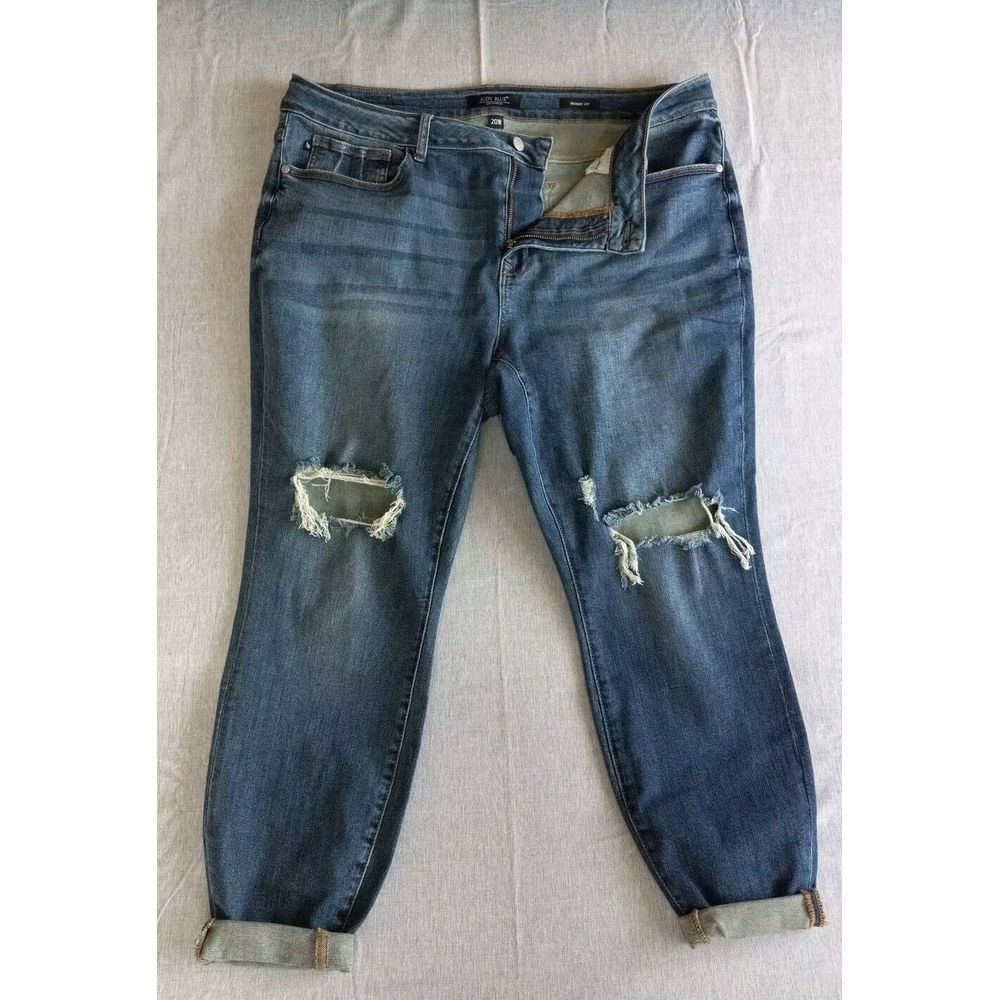 Judy Blue Jeans Women 20W‎ Skinny Fit Ankle Distressed Ripped Stretch Blue Denim